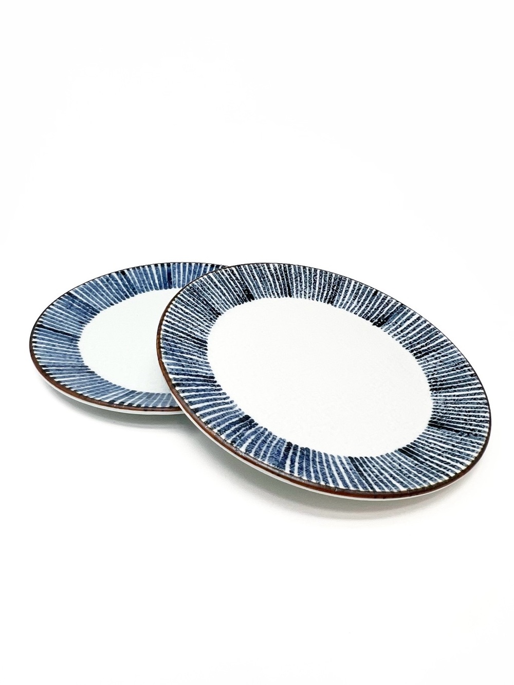 Mingei by Fitz & Floyd Set of Two Stoneware Dinner Plates Blue Tokusa 1970s EUC